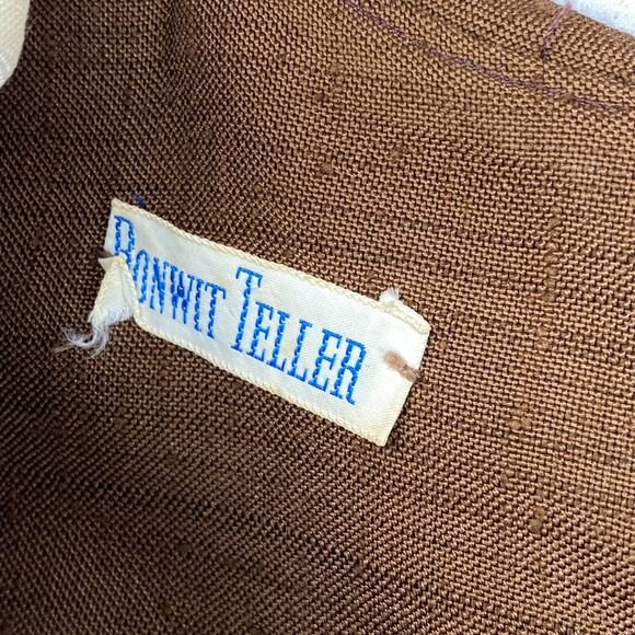 BONWIT TELLER Dress S Brenner Couture Canvas Midi Shift Brown Vintage - Picture 5 of 16